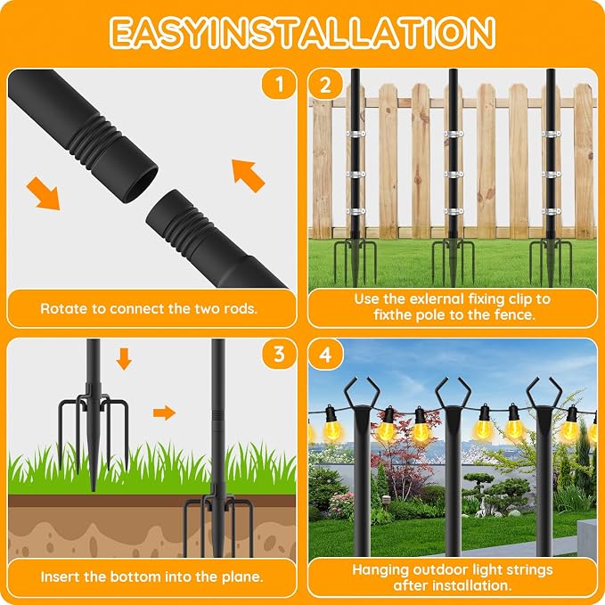 AHRLHR 2 Pack String Light Poles,Poles for Outdoor String lights10 Ft Metal Poles with Fork for Outdoor String Lights,Outdoor Light Poles with Fork,Patio,Deck,Backyard