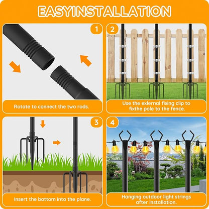 AHRLHR 2 Pack String Light Poles,Poles for Outdoor String lights10 Ft Metal Poles with Fork for Outdoor String Lights,Outdoor Light Poles with Fork,Patio,Deck,Backyard