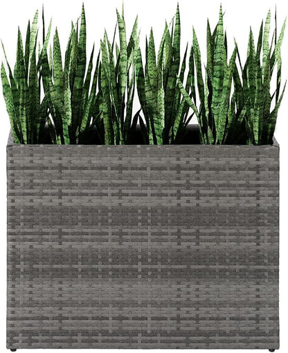 LEWIS&WAYNE Tall Planters for Outdoor Wicker Large Rectangular Block Box | All-Weather, Handmade PE Rattan, Removable Liner, Indoor Outdoor, Patio Porch Garden, Modern Design