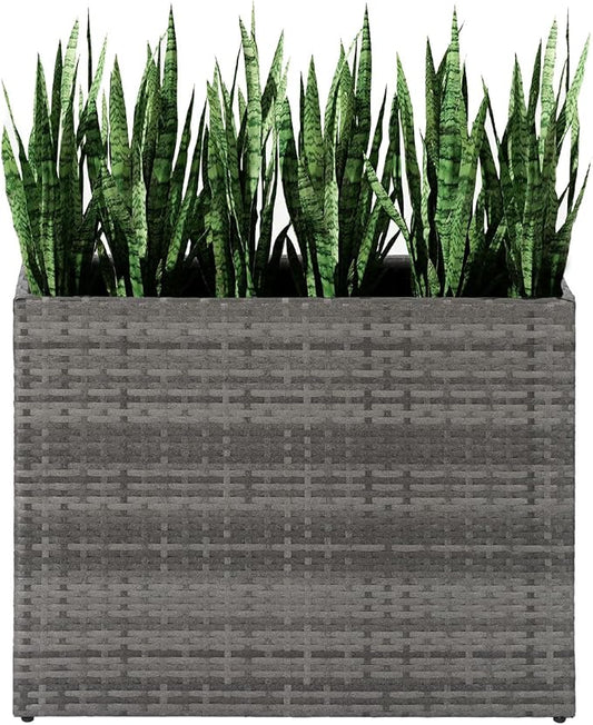 LEWIS&WAYNE Tall Planters for Outdoor Wicker Large Rectangular Block Box | All-Weather, Handmade PE Rattan, Removable Liner, Indoor Outdoor, Patio Porch Garden, Modern Design