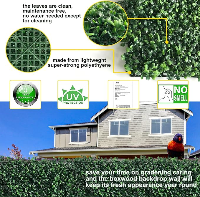 Grass Wall Panels 12 Pcs 20"*20"Hedge Panels Privacy Fence Decor | Artificial Boxwood Panels. UV-Resistant.No-Watering Faux Hedge. Privacy Screen for Backyard Patio Fence. Indoor/Outdoor.
