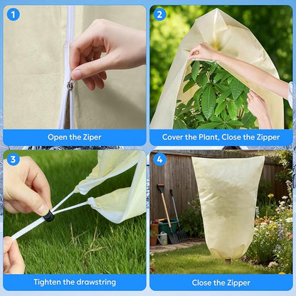 MIXC Plant Covers Freeze Protection, 31.4''×39.3'' Winter Cold Weather Frost Blankets Shrub Jacket with Drawstring Reusable Frost Protection Cloth for Outdoor Plants Fruit Tree Potted (4 Pack)
