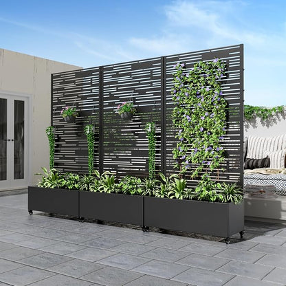 Casaphoria Metal Raised Garden Bed with Trellis and Wheels, 72"x35"x16" Planter Box for Climbing Plants, Vegetables & Vines, Features Drainage Holes and Privacy Screen (Black-Shine)