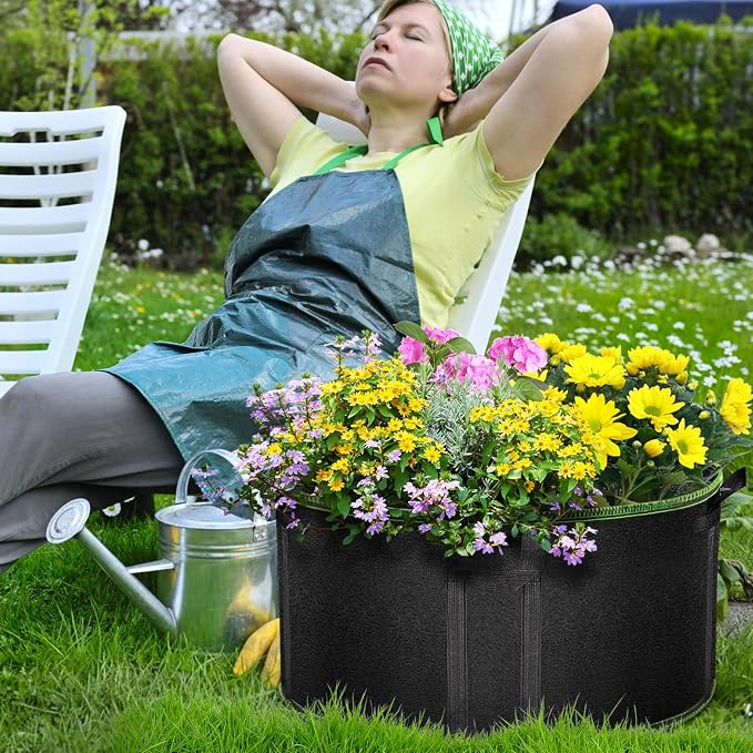 MEKOLIFE 50 Gallon Large Grow Bags 3 Pack - 320G Thickened Nonwoven Aeration Planter with Reinforced Handles, Heavy Duty Black Cloth Pots for Garden Outdoor Large Plants Vegetables Flowers