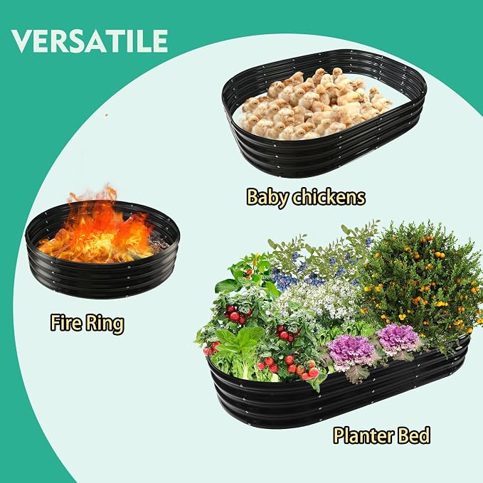 YSEJOMP 12" Tall Oval-Shaped/Elliptic Metal Raised Garden Bed Outdoor Black | 72X36X12 Inch,1 FT Tall,0.8MM Thick Galvanized Metal Painted,for Variety of Flowers,Herbs,Vegetables.with Gloves,Tool free