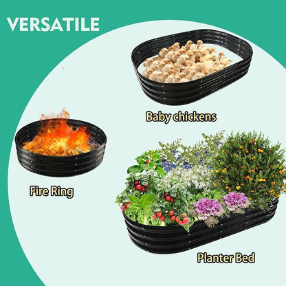 YSEJOMP 12" Tall Oval-Shaped/Elliptic Metal Raised Garden Bed Outdoor Black | 72X36X12 Inch,1 FT Tall,0.8MM Thick Galvanized Metal Painted,for Variety of Flowers,Herbs,Vegetables.with Gloves,Tool free