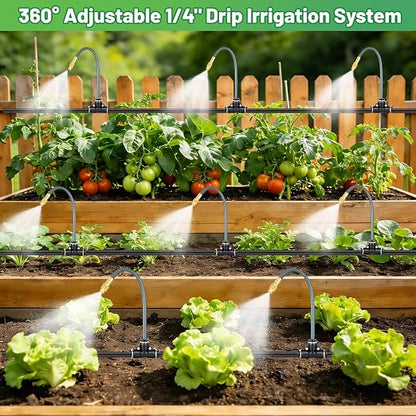 360° Adjustable 1/4" Drip Irrigation System Kits,Bendable Watering Misting Irrigation System, Garden Watering Atomizing System with 15 Nozzles for Garden Irrigation System (No Include 1/4" Tubing)