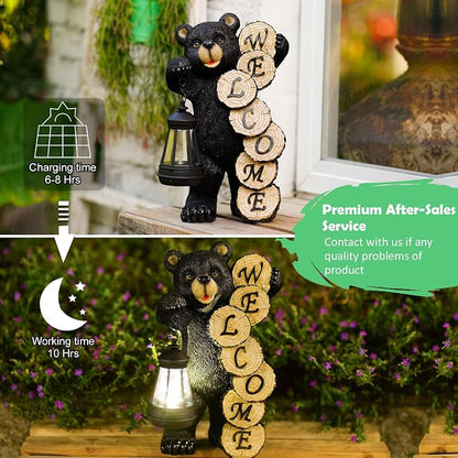 Qeeman Solar Bear for Garden Decor: Weatherproof Resin Statues | Warm Glow Lantern Outdoor Decoractions for Yard Pathway Patio Porch Balcony Front, Gifts for Mom Grandma Lovers
