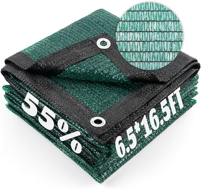 Cool Area 55% Sun Shade Cloth Mesh Tarp with Grommets for Plant Cover 6.5x16.5ft Patio Canopy Garden Pergola Greenhouse Car Barn Kennel Dark Green