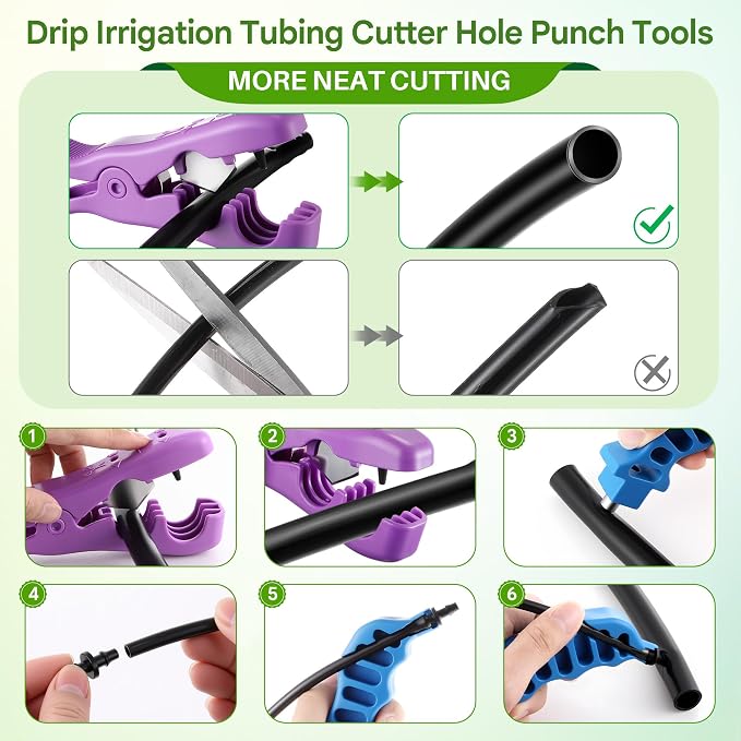 Feekoon Drip Irrigation Punch Tool & 2 in 1 Drip System Punch Tool with 115 Irrigation Plugs, for 1/4'' Fitting Emitter Insertion. for Outdoor Garden Home Gardening Landscaping Lawn Pipe System Hose