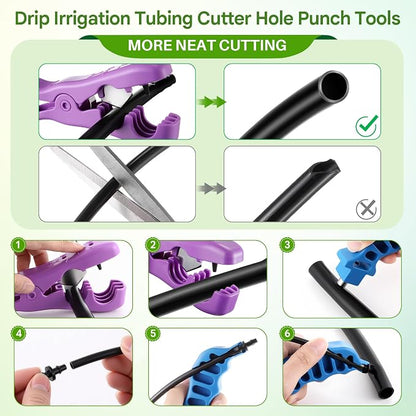 Feekoon Drip Irrigation Punch Tool & 2 in 1 Drip System Punch Tool with 115 Irrigation Plugs, for 1/4'' Fitting Emitter Insertion. for Outdoor Garden Home Gardening Landscaping Lawn Pipe System Hose