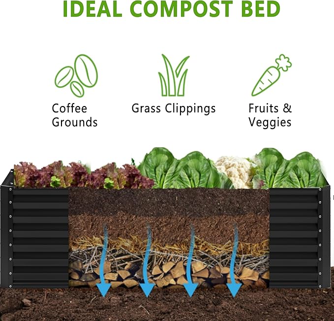 8x4x2FT Galvanized Raised Garden Bed,Planter Raised Beds-Metal Garden Box,Large Plant for Outdoor Planting, Vegetables Bed，Flower,herb-Black