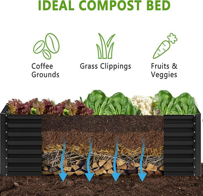 8x4x2FT Galvanized Raised Garden Bed,Planter Raised Beds-Metal Garden Box,Large Plant for Outdoor Planting, Vegetables Bed，Flower,herb-Black