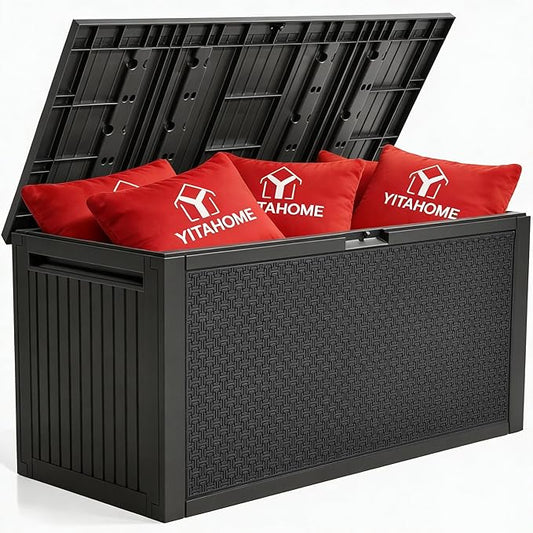 YITAHOME 95 Gallon Large Outdoor Deck Box | Lockable Waterproof Resin Storage Box with Handles, Weatherproof & UV Resistant, Patio Garden Tool Container for Outdoor