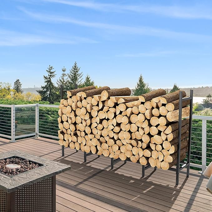 5.3ft Outdoor Indoor Firewood Rack Holder for Fireplace Wood Storage, Adjustable Fire Log Stacker Stand, Heavy Duty Logs Stand Stacker Holder for Fireplace Metal Lumber Storage Carrier Organizer