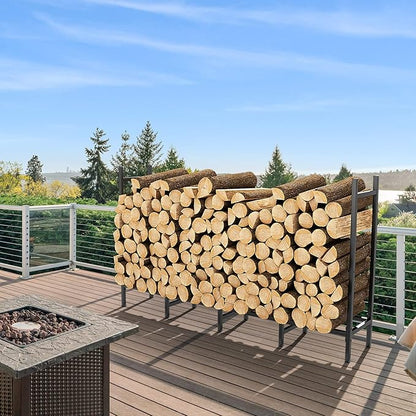 5.3ft Outdoor Indoor Firewood Rack Holder for Fireplace Wood Storage, Adjustable Fire Log Stacker Stand, Heavy Duty Logs Stand Stacker Holder for Fireplace Metal Lumber Storage Carrier Organizer