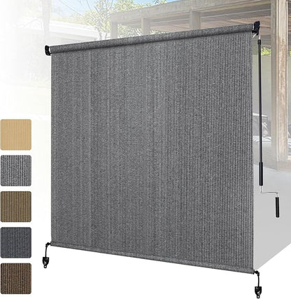 Shade&Beyond Outdoor Roller Shades with Splicing Design, 10' W x 8' H Cordless Patio Roll Up Blinds, Exterior Shade Cloth Roll for Porch, Gazebo, Pergola, Balcony, Gray