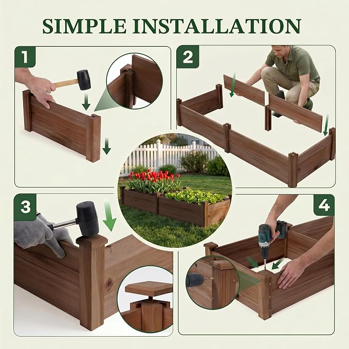 8×2ft Wooden Horticulture Raised Garden Bed Divisible Elevated Planting Planter Box for Flowers/Vegetables/Herbs in Backyard/Patio Outdoor, Acorn Brown, 96 x 24 x 9in