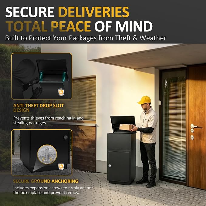Package Delivery Box for Outside, Large Lockable Parcel Drop Box with Password Lock, Anti-Theft Outdoor Package Storage Box for Porch, Heavy Duty Galvanized Steel Delivery Box for Packages and Mail