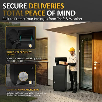Package Delivery Box for Outside, Large Lockable Parcel Drop Box with Password Lock, Anti-Theft Outdoor Package Storage Box for Porch, Heavy Duty Galvanized Steel Delivery Box for Packages and Mail