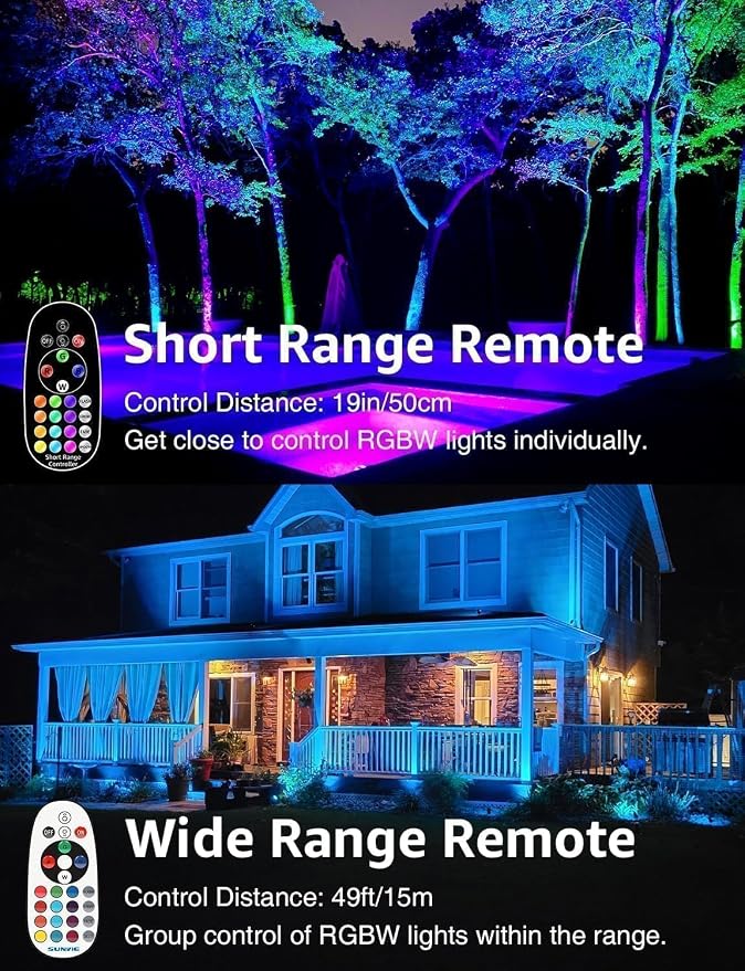 SUNVIE Low Voltage Landscape Lighting RGB Color Changing LED Landscape Lights with Remote Control Waterproof Garden Patio Spotlight Christmas Decoration for Outdoor(10 Pack with Connector)
