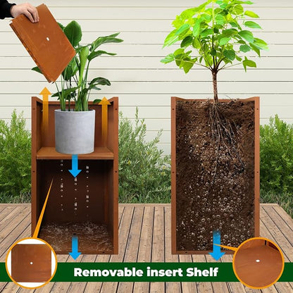 Corten Steel Planter Box for Outdoor Plants 14"x14"x30" Metal Planter Spliced Planter Box with Removable Insert Sherf for Outside,Indoor,Garden (Corten, 14 * 14 * 30)