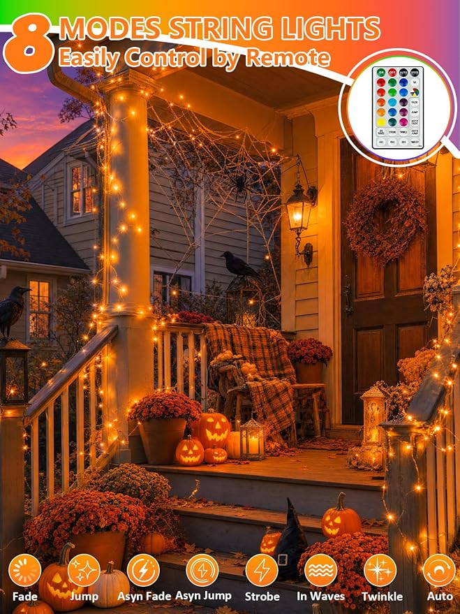 2 Pack Color Changing Fairy Lights Battery Operated, 40FT 120LED Christmas Lights with Remote & Timer, Waterproof Battery & USB RGB String Light for Indoor Outdoor Halloween Christmas Decorations