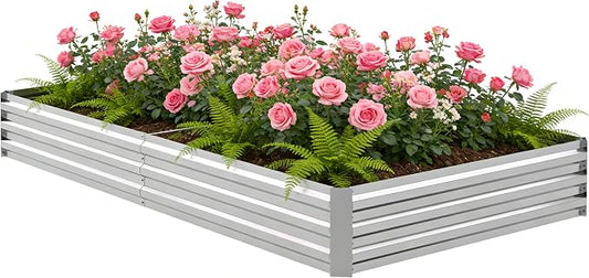 8x4x1FT Galvanized Raised Garden Bed, Metal Planter, Silver,1 Pack | Thick Galvanized Steel, Easy Assembly,Outdoor Patio,Open Bottom,Smooth Surface,Planter Kit for Vegetables, Herbs, Flowers