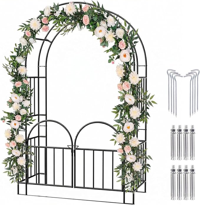 7FT Garden Arch Arbor Heavy Duty Metal Arbour Archway Garden Arch Trellis for Climbing Plants Outdoor