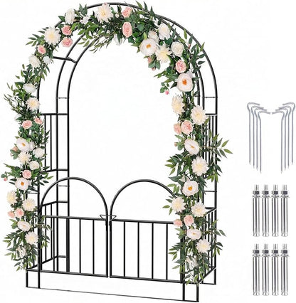 7FT Garden Arch Arbor Heavy Duty Metal Arbour Archway Garden Arch Trellis for Climbing Plants Outdoor