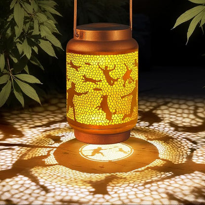 Solar Lanterns Outdoor Waterproof Gifts for Women Grandma Gifts for Mom Human Dog Projection Garden Decor Solar Hanging Lantern Metal for Patio Yard Festival Pathway Landscape