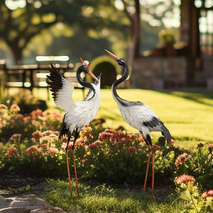 TERESA'S COLLECTIONS Garden Decor, Set of 2 White Herons Garden Decor, 25-26", Waterproof Metal Garden Statue, Herons Gifts, Garden Gifts for Women Mom, Indoor/Outdoor