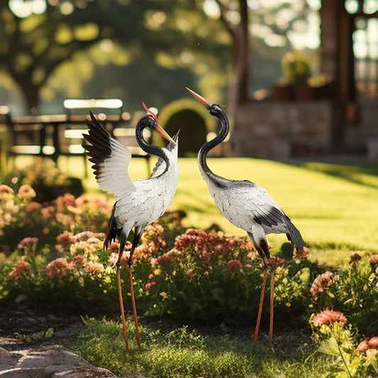 TERESA'S COLLECTIONS Garden Decor, Set of 2 White Herons Garden Decor, 25-26", Waterproof Metal Garden Statue, Herons Gifts, Garden Gifts for Women Mom, Indoor/Outdoor