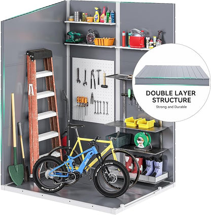 DWVO 5x4 FT Resin Storage Shed with Floor, All-Weather Outdoor Storage Shed with Lockable Door & Window, Waterproof Plastic Tool Shed for Garden, Backyard, Patio, Lawn, Gray