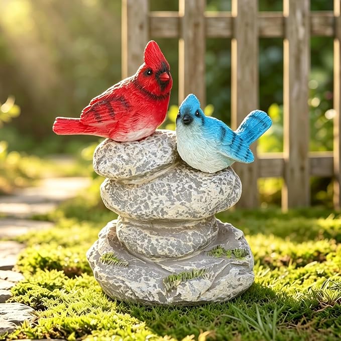 Solar Garden Statues Outdoor Decor, Garden Sculptures Stones Statue Novelty Birds Figurine Decoration for Patio Yard Porch Art Home Decor