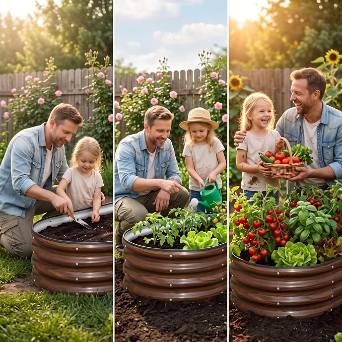 SnugNiture Galvanized Raised Garden Bed Outdoor, 2 Pcs 4x2x1ft Oval Metal Planter Box for Planting Plants Vegetables, Brown