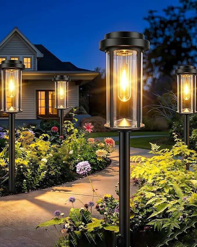 DERAYSION Solar Lights Outdoor Pathway, 8 Pack Large LED Solar Garden Lights, 21-Inch Waterproof Auto Dusk to Dawn Outdoor Solar Lights for Yard, Landscape Path, Driveway, Warm White