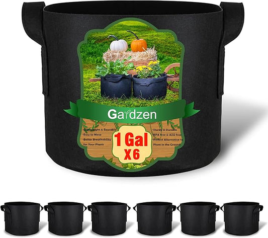 Gardzen 6-Pack 1 Gallon Grow Bags, 300G Thickened Nonwoven Fabric Pots with Handles, Heavy Duty Aeration Plant Bags for Gardening and Container Growing