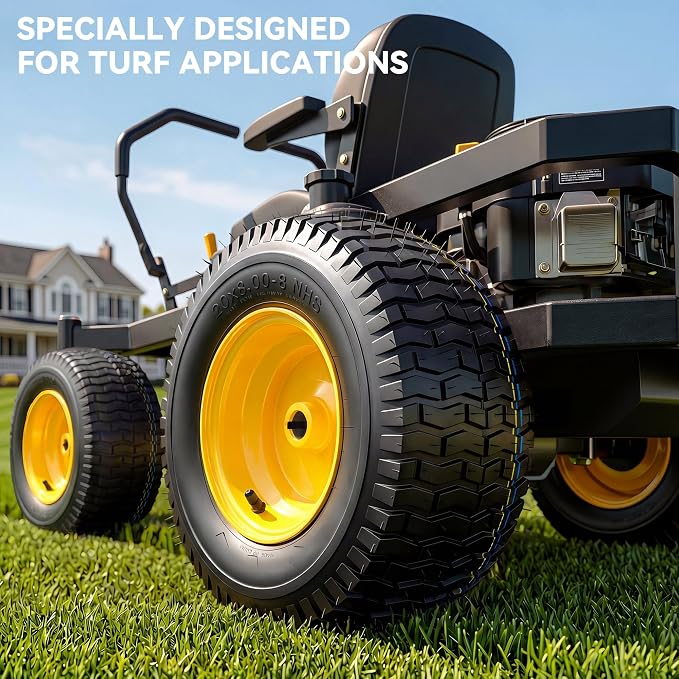 YITAMOTOR 20x8.00-8 Lawn Mower Tires & Wheel Assemblies, 4 Ply Tubeless Front Tires Replacement Fits Lawn Tractors, More Riding Mowers & Garden Vehicle | 3/4" Bore Hole, 3/16" Keyway, 960LBS (2 Pack)