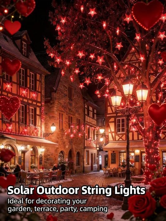 Solar Twinkle Star String Lights Outdoor Waterproof 39FT/100L Fairy Lights | 8 Modes Christmas Decor Camping Tree Party Yard Wedding Garden Red