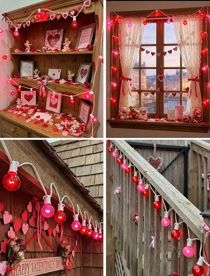 G40 Red and Pink Valentine’s Day String Lights, 25Ft Outdoor Valentines Day Decorations Lights with 27 Red & Pink Globe Bulbs,Hanging Patio Lights Waterproof for Christmas Wedding Party Garden Holiday