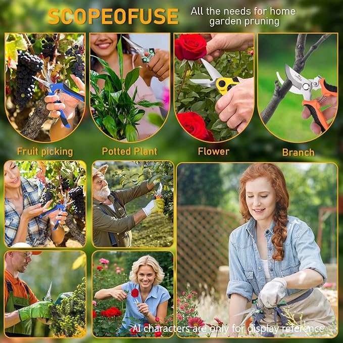 4-Pack Multifunctional Garden Scissors Set-BIDMLI Stainless Steel Pruning &Floral Shears with One-Piece Handle Blades for Tree Pruning, Flower Trimming, and Fruit Picking Tasks at Home&Garden Tool.