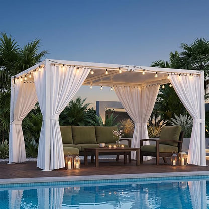 Louvered Pergola 10'x13' Outdoor Pergola with Roof, Heavy Duty Aluminum Frame & Waterproof Curtains, Hardtop Gazebo with Adjustable Louvers for Patio, Deck and Backyard, White