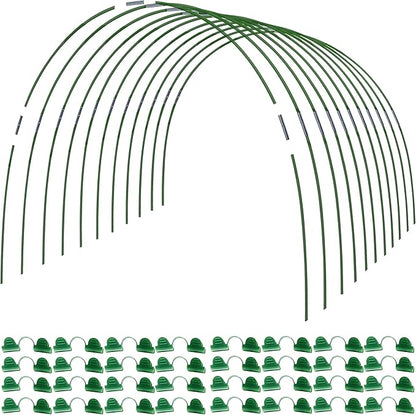 MAXPACE Greenhouse Hoops Kit, DIY 8ft Grow Tunnel, Fits Raised Garden Beds Up to 2.7ft Wide, 50 Pcs Rust-Proof Fiberglass Frame Support Rods for Row Cover, Shade Cloth, Frost Netting & Plant Stakes