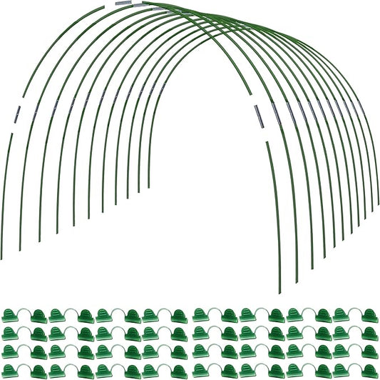 MAXPACE Greenhouse Hoops Kit, DIY 8ft Grow Tunnel, Fits Raised Garden Beds Up to 2.7ft Wide, 50 Pcs Rust-Proof Fiberglass Frame Support Rods for Row Cover, Shade Cloth, Frost Netting & Plant Stakes