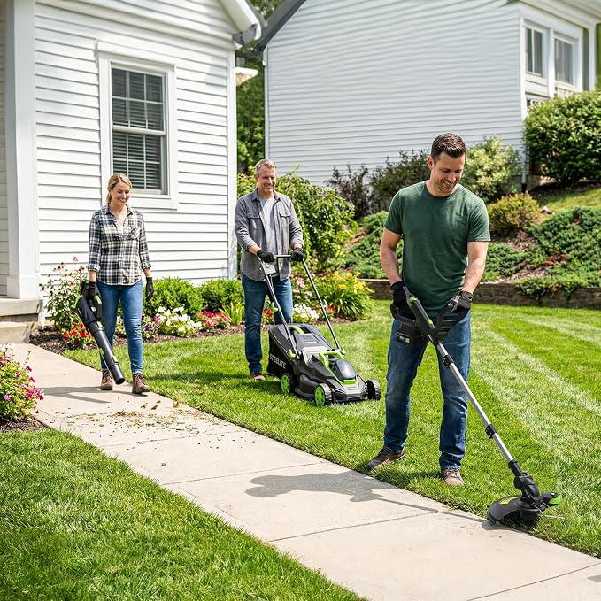 STEELITE Cordless Lawn Mower, String Trimmer & Leaf Blower Combo, 21V Brushless Lawn Care Kit with 2 x 4.0Ah Batteries & 2 Chargers, 13-Inch Battery Powered Mulching Mower for Small Yards