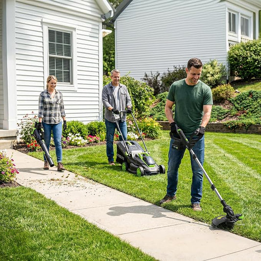 STEELITE Cordless Lawn Mower, String Trimmer & Leaf Blower Combo, 21V Brushless Lawn Care Kit with 2 x 4.0Ah Batteries & 2 Chargers, 13-Inch Battery Powered Mulching Mower for Small Yards