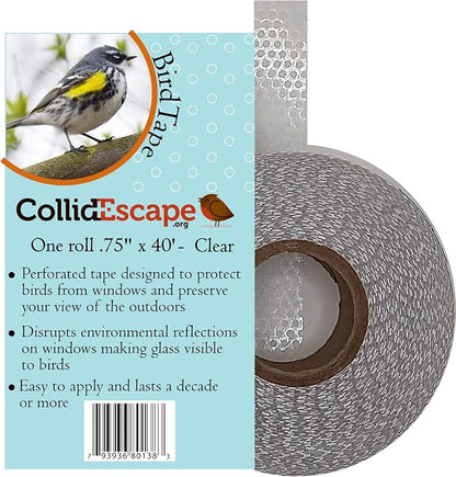 COLLIDESCAPE Spiderweb Clear BirdTape for Windows (3/4" x 40' - Covers 2 to 3 panes) | Window Bird Tape Decals to Prevent Bird Strike Prevention for Glass | Clear