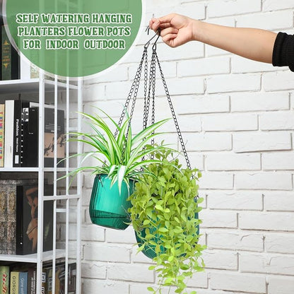 Maxcheck 4 Pcs Self Watering Hanging Planters Indoor Gift 6.5'' 4.5'' Hanging Flower Pots Baskets Outdoor Self Watering Plant with 3hooks Drainage Holes for Home