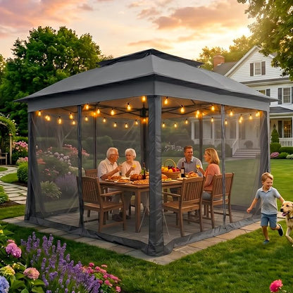 COOS BAY 11x11 Pop Up Gazebo with Mesh Netting, Instant Outdoor Canopy Tent, Water Resistant Shelter with UPF 50+ UV Protection, 121 Sq Ft Coverage, Dark Gray